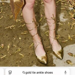Brand new Zara gold tie around ankle round toe shoes / flats size 40 (fits 9)